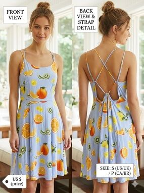 Forever 21 Light Blue Fruit-Print Backless Sundress